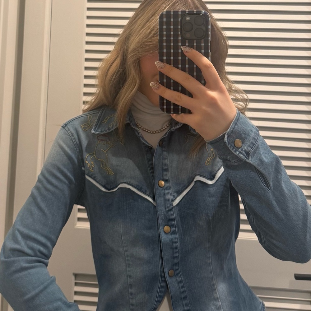 Embroidered Western Denim Button Down